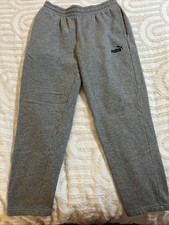 Puma Mens L Fleece Sweatpants Heather Gray Joggers Straight Leg Logo Casual