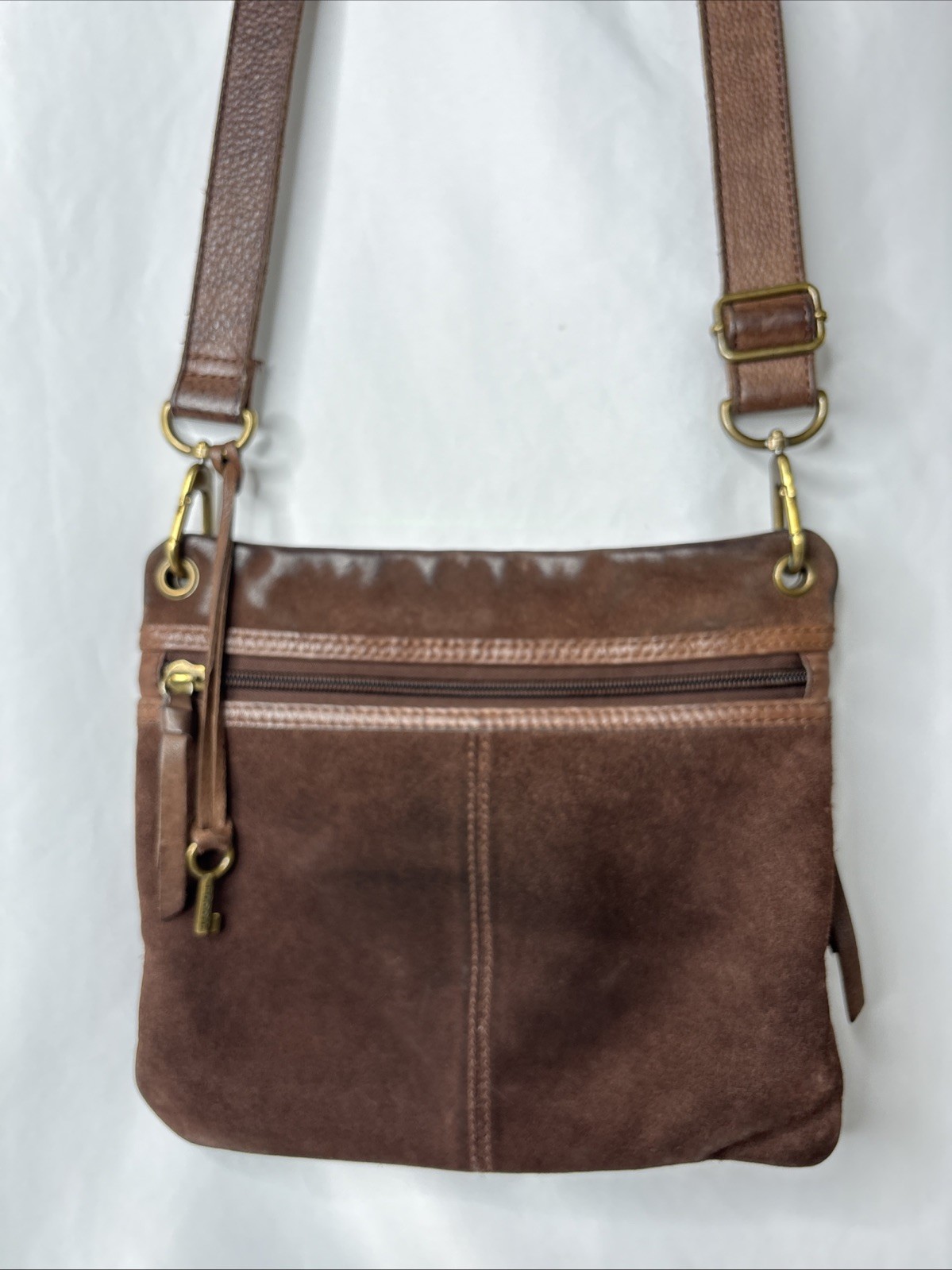 Fossil Suede Diamond Patchwork Multicolor Adj Strap Crossbody Hippie Boho Purse — image 4