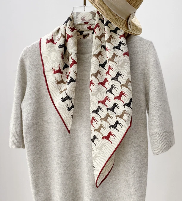 70% Cashmere 30% Silk Bandana 26'' Shawl pony Print Neckerchief Scarf Wrap new