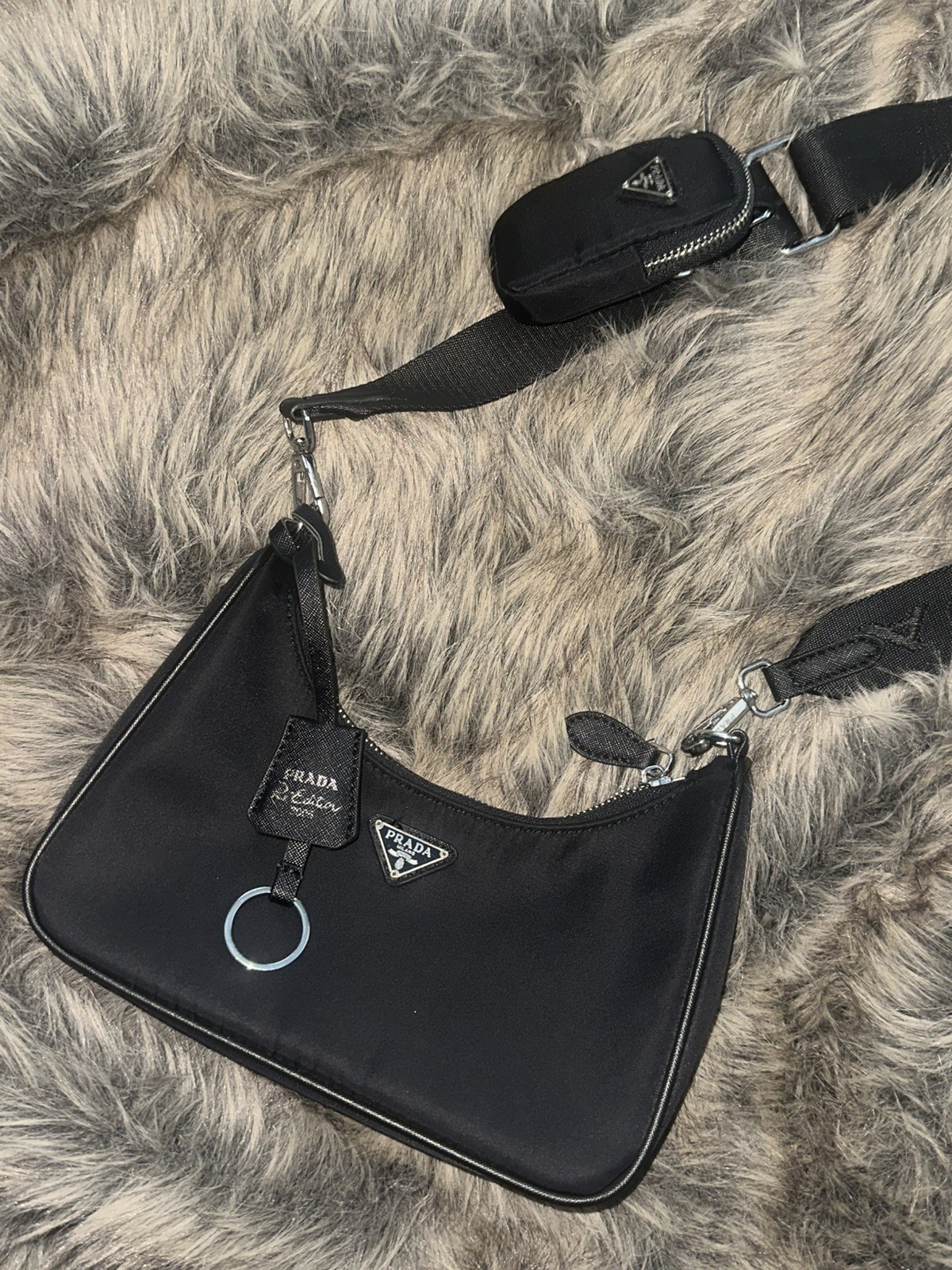 Prada Black Nylon and Saffiano Leather ReEdition 2005 Shoulder Bag