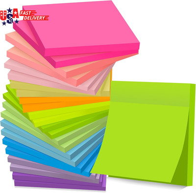 (24 Pads) Sticky Notes 3X3 in Post, 12 Bright Colors Self-Stick Note Pads It, St