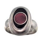 VINTAGE TAXCO MEXICO STERLING SILVER BLACK/PINK INLAY SIZE 8 RING 6.1GR #1882
