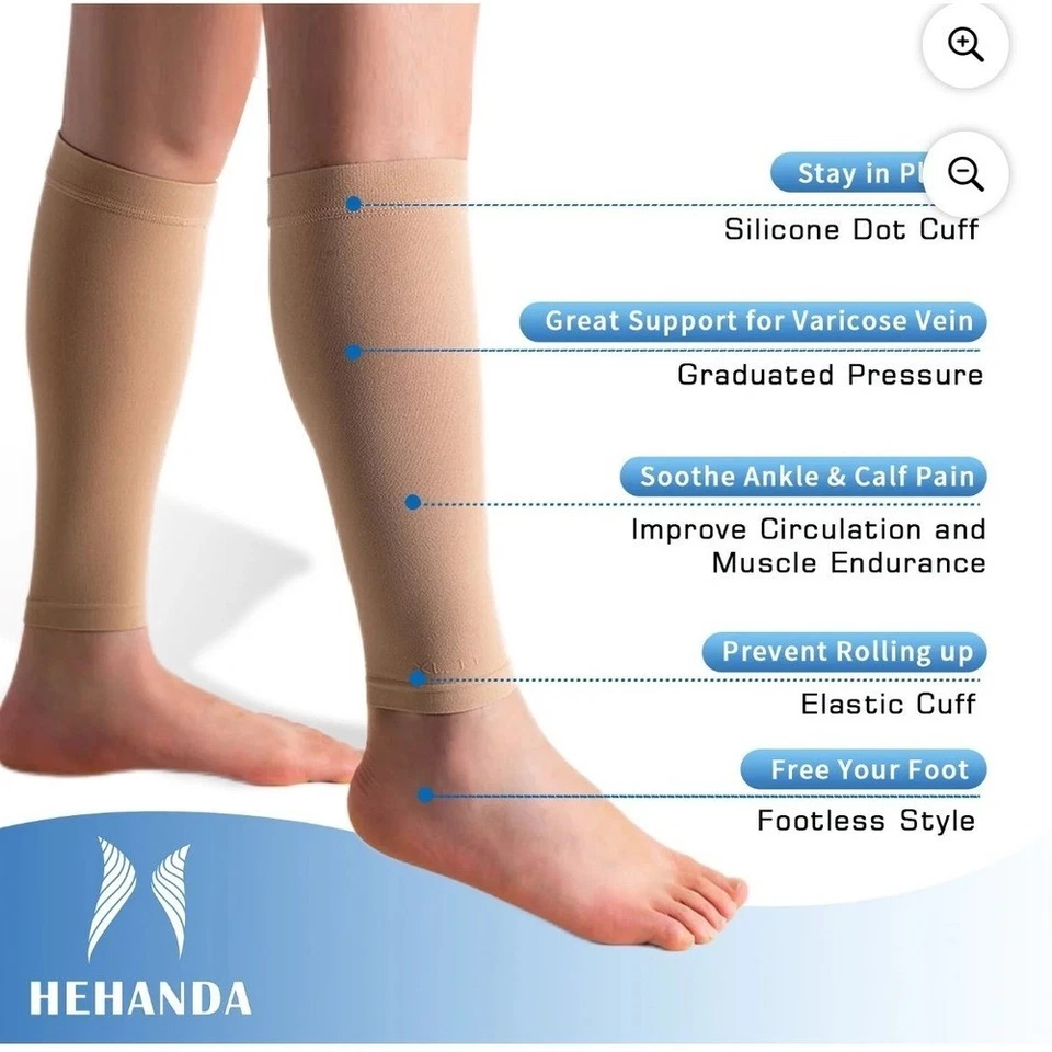HEHANDA Calf Compression Sleeves 20-30mmHg Firm Graduated Support Nude Skin 3XL - Image 1 of 4