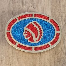 Vintage Native American Chief Silver Belt Buckle with Red Blue PSC 1979