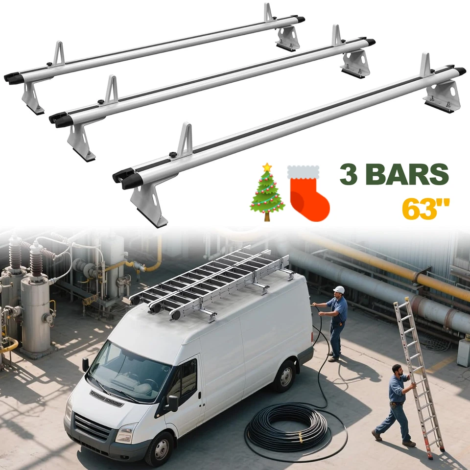Baca de techo para furgoneta de 63" de 2/3 barras apta para Ford Transit, Ram ProMaster, Nissan NV, regalo Foto 3 de 4