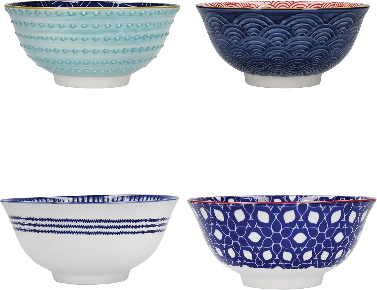 KitchenCraft Glazed Stoneware Bowl Set of 4, Red and Blue Hues, 15.5 x 7.5 cm, Gift Boxed - Image 2