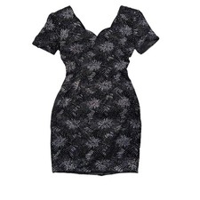 Mayvens Of California Black Sparkle Party Dress Short Sleeve V Neck
