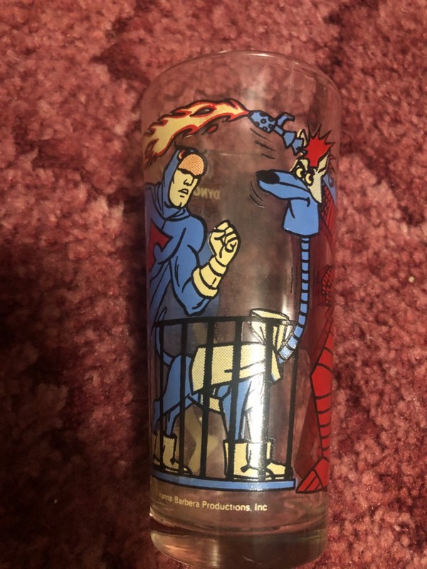 Vintage PEPSI COLLECTORS SERIES 1977 DYNOMUTT & BLUE FALCON GLASS HANNA BARBERA