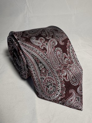 Bruno Piattelli Silk Tie Red Gray Paisley Classic Mens Necktie