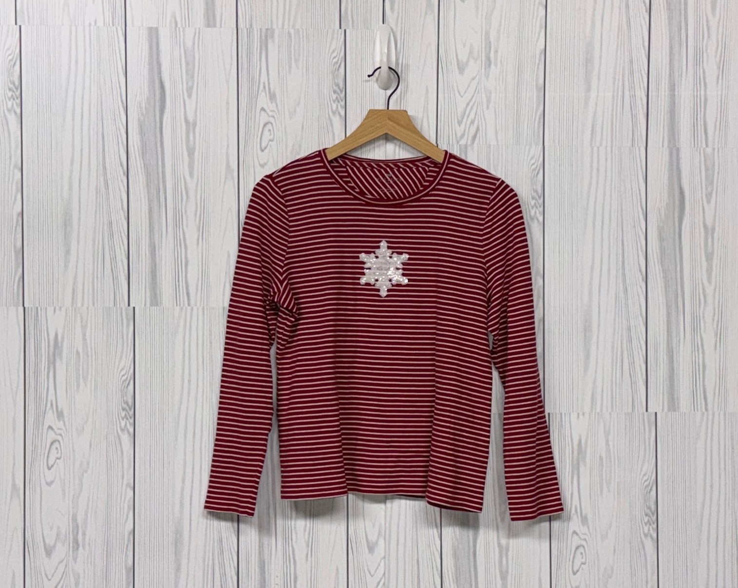 Talbots t shirt womens size large petite christmas long sleeve red striped