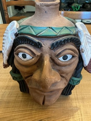 Vintage, Kim T. Black, Indian Face JUG Folk Art, 9..5'' Tall, damaged