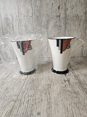 David Bradbury RITZY x 2 Paar Art Deco Stil Tassen von Chris Rogers Bone China