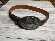 Nocona Co Women  s Brown Leather Belt /Cowgirl Sz 26 -Cow Rodeo Buckle