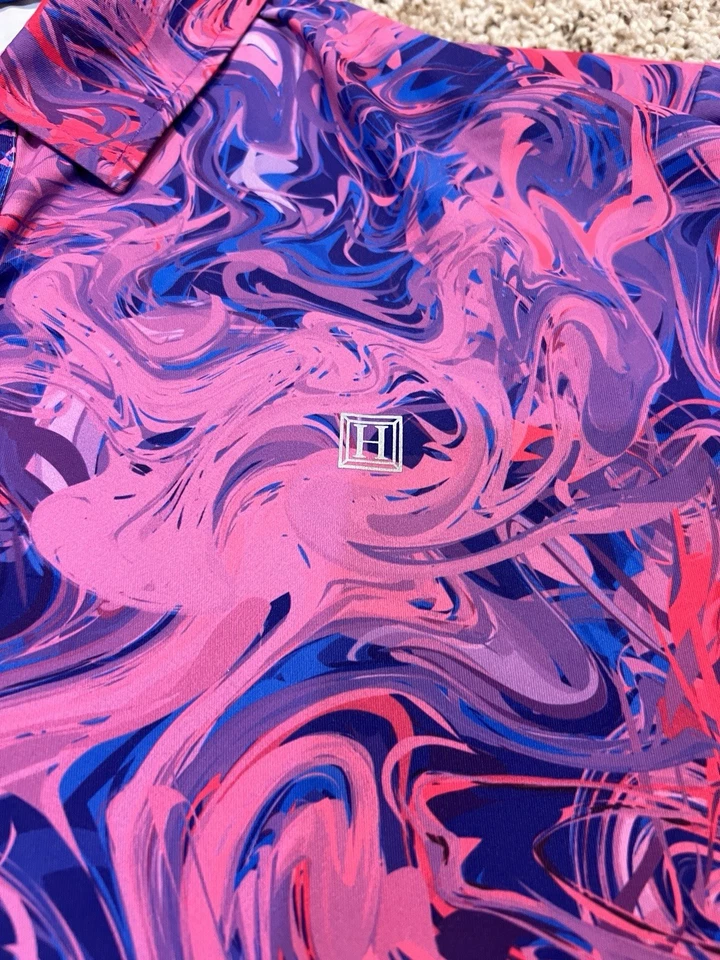 Unique Hreski Golf Shirt Pink Paint Splash Psychedelic Athletic Polo Size Large - Image 2 of 4