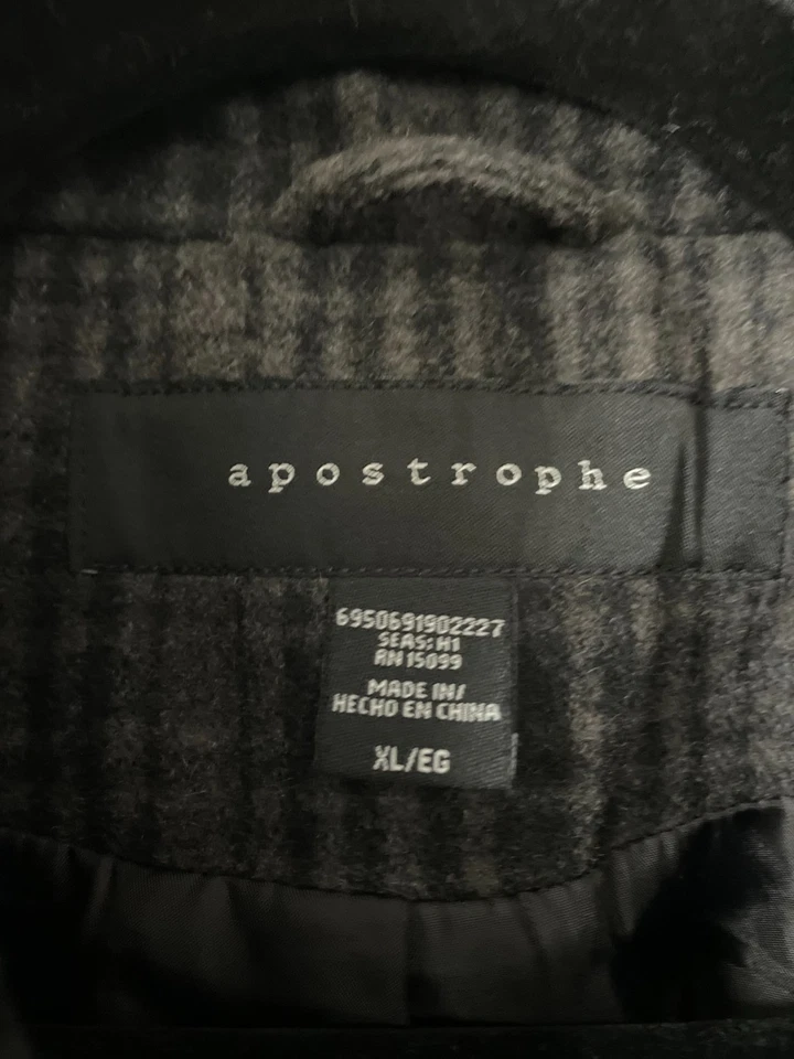 Апостроф женщин черный двубортный бедра длина шерстяная смесь Тренч Sz XL - Изображение 3 из 4