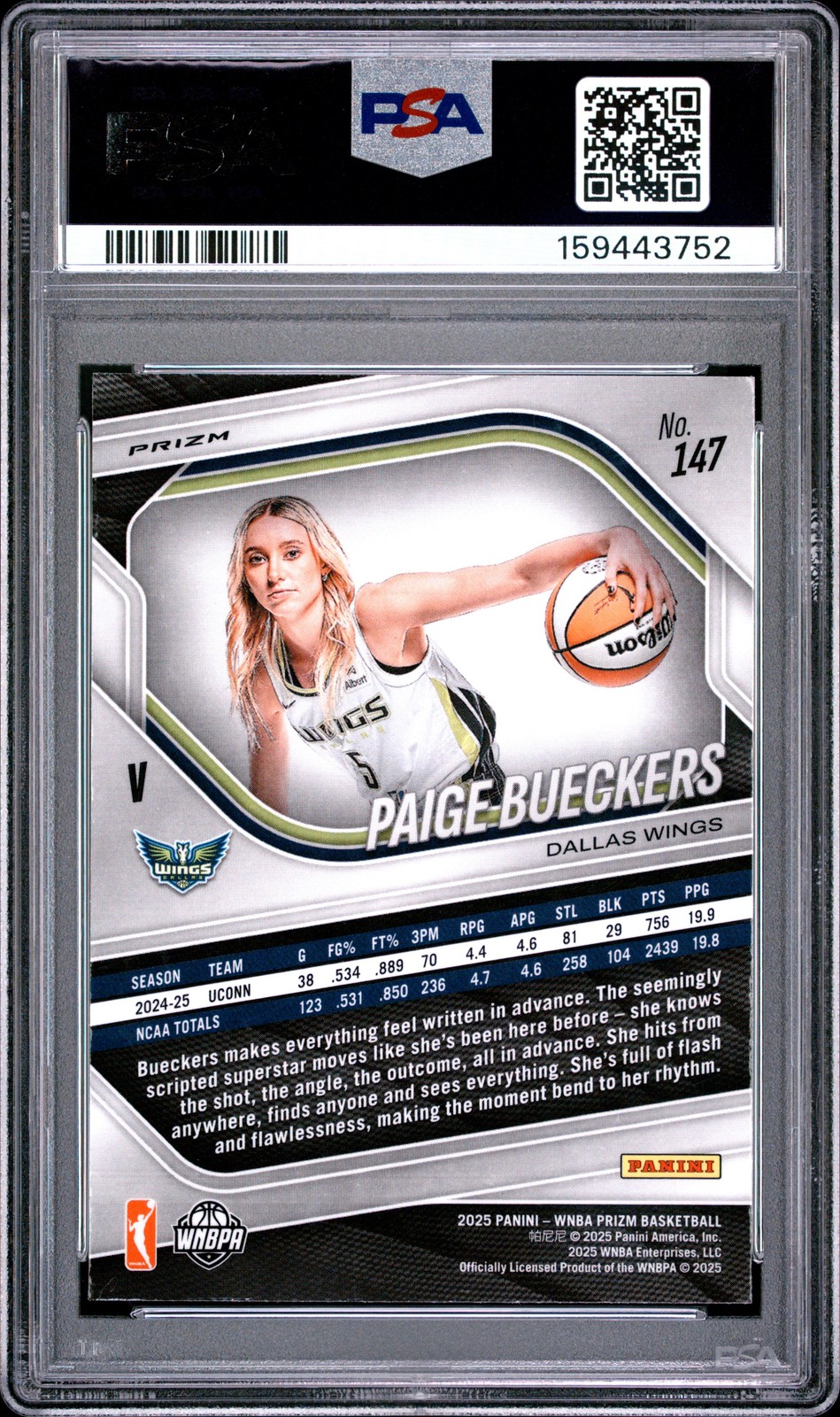 2025 PANINI PRIZM WNBA ICE #147 PAIGE BUECKERS ROOKIE RC PSA 9 view 2