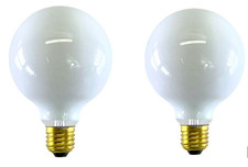 Globe-Shaped Indandecent Light Bulb with Candelabra Gold-Base, White LOT OF 2