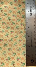 Pink Roses Orange Stars on Pale Yellow Calico Cotton Fabric 1.4Y x 44" Width