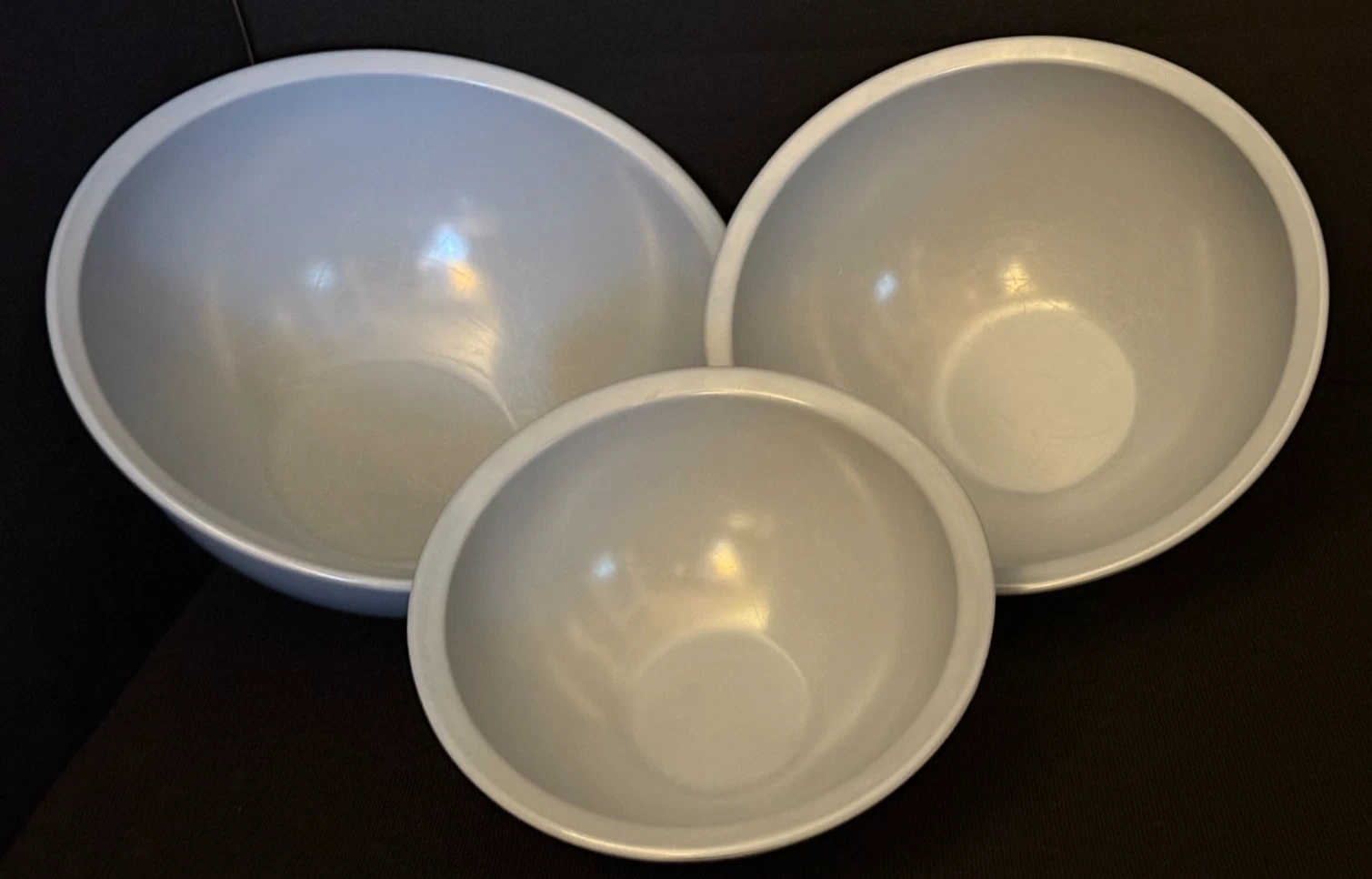 VTG., MCM BROOKPARK MELAMINE NESTING MIXING BOWLS, 3 Pc SET, ROBINS EGG BLUE