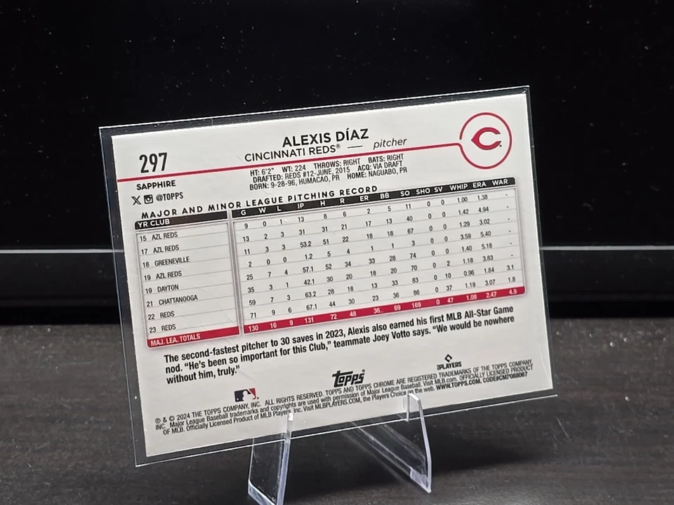 Alexis Díaz 2024 Topps Chrome Sapphire Edition #297 Cincinnati Reds - Image 2 of 2