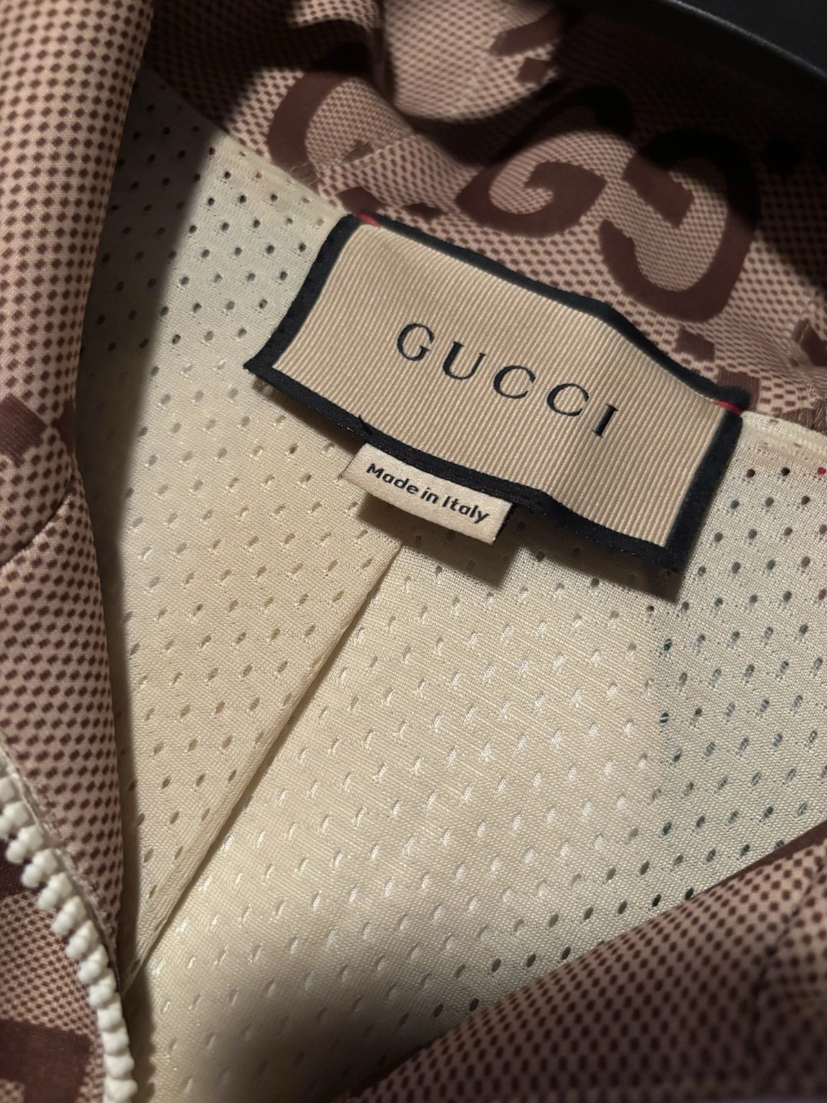 GUCCI Giacca GG Supreme Bomber con Cappuccio Taglia Large Autentica Zip Up Uomo