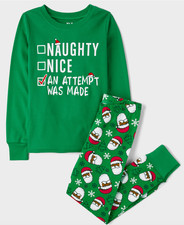 The Children's Place Kids Naughty or Nice Green Santa Christmas Pajamas Size 16