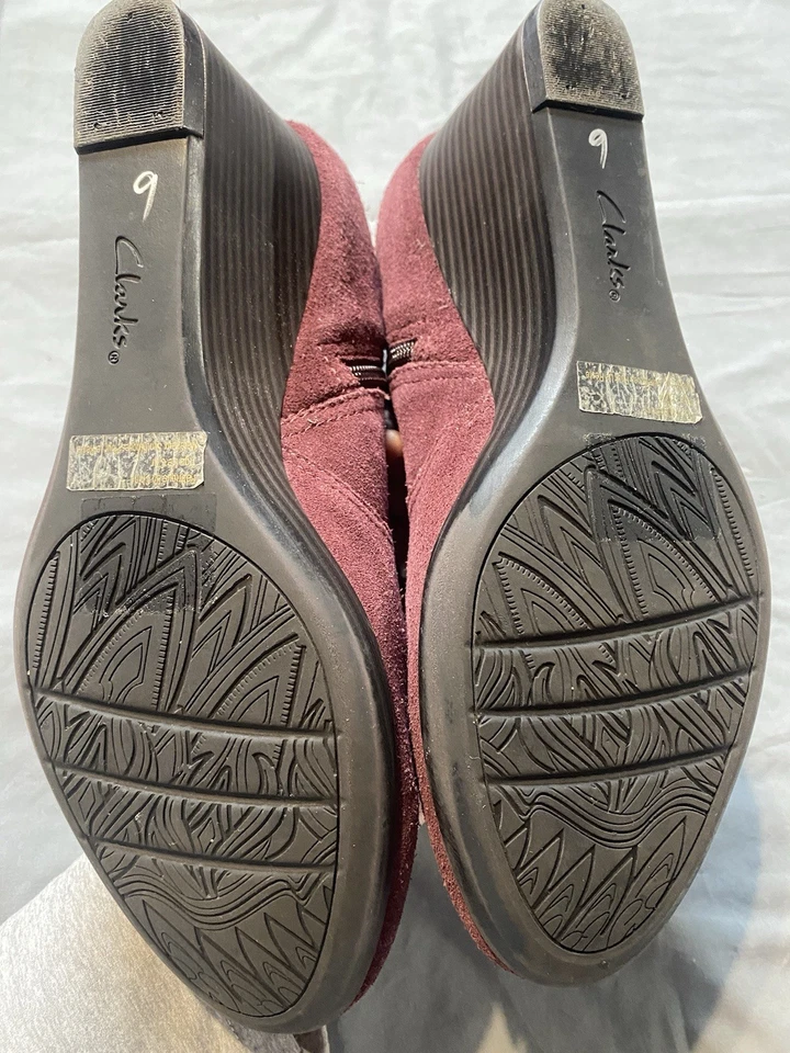 Clarks Cristal Cuarzo Cuña Botas Mujer Merlot Gamuza Botines Talla 11M Foto 4 de 4