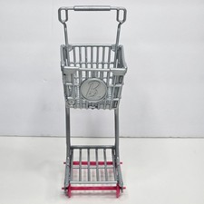 Mattel Barbie Doll Shopping Cart Grocery Store Buggy Gray Pink Wheels Trolley
