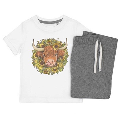 Kinder Nachtwäsche-/Pyjama-Set 'Sunflower Highland Cow' (KP043676)