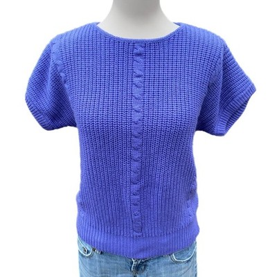 Y2K Vintage Amelia Royal Purple Cable-Knit Short-Sleeve Top - Size S/M