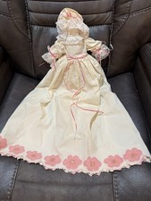 Vintage Christening Doll Dress. Pink  White Ribbons, Pink Floral Appliqu s