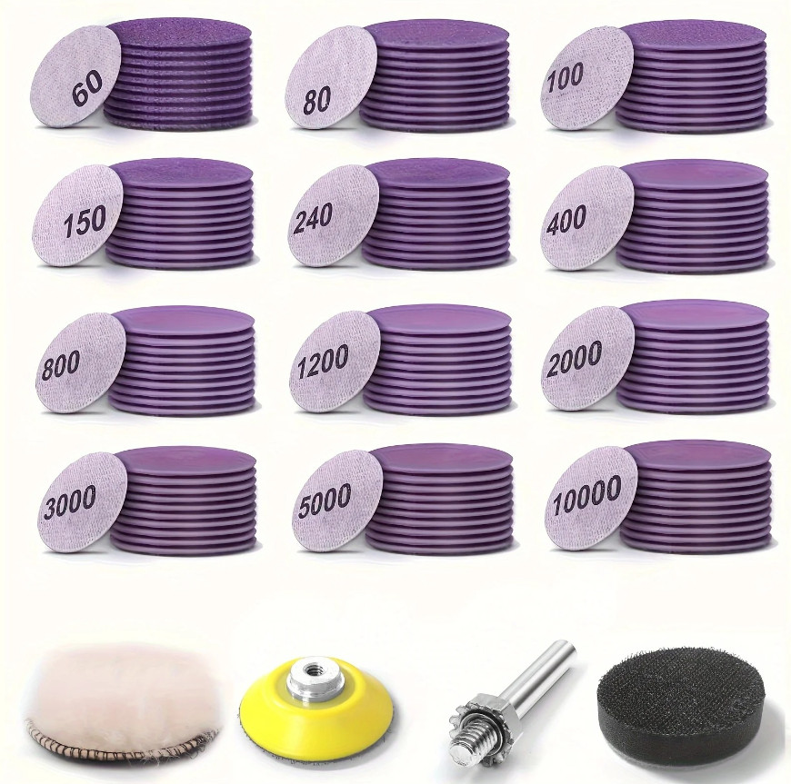 124pcs 2 Inch Sanding Disc Kit Wet Dry Sandpaper Set for Auto Metal Wood - NEW