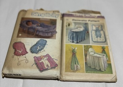 Lot of 2 Vintage Baby Sewing Patterns   Bassinet, Cradle, Nursery Bedding