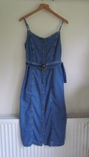 SOSANDAR Denim Dress 10  Womens  Strappy Mid Blue Midi