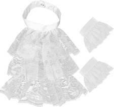 3 Pieces White Victorian Lace Jabot and Cuffs Neck Ruff Collar Elizabethan Colla