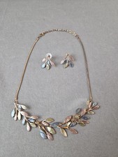 Exquisite Flower Leaf Design Shiny Colorful Necklace  Earrings Jewelry Set