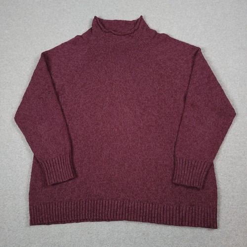LL Bean Sweater Men Large Maroon Roll Neck Ragg Cotton Fisherman Outdoor Gorp - Picture 2 of 7