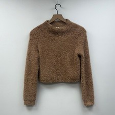 Aerie Marshmallow Teddy Sherpa Mock Neck Crop Pullover Sweater Tan Medium