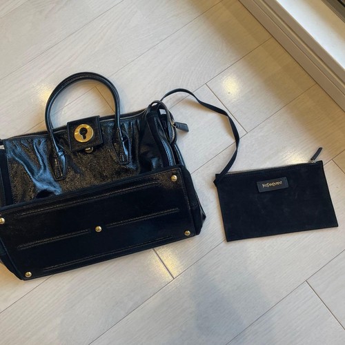 Yves Saint Laurent Handbag Shoulder Bag with Pouch Black Patent Leather Women's