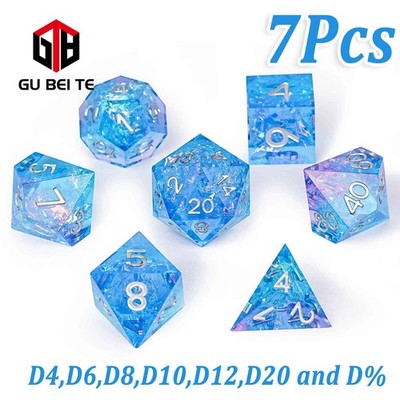 Resin Dice Set - 7 Dice - Blue Pink Ice Crystal Theme - D4 through D20 - DND
