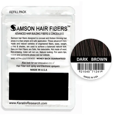 SAMSON HAIR FIBERS Samson Dark BROWN Hair Building Fibers 25g Best Hair Loss Concealer in The World