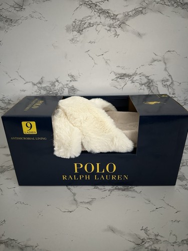 Polo Ralph Lauren Elenore Plush Cross Band Creme Slippers Slides Women's Size 9 - Picture 5 of 6