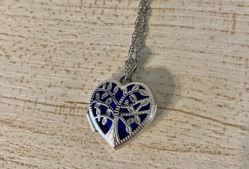 925 Sterling Silber Halskette mit herzförmigem Medaillon und blauen Akzenten 17 cm - Bild 2 von 9