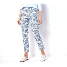 Isaac Mizrahi Live Regular 24/7 Ankle Length Printed Pants 28W Blue Floral NEW