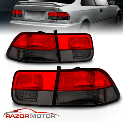 1996-2000 For Honda Civic 2DR Coupe Red Smoke Brake Tail lights
