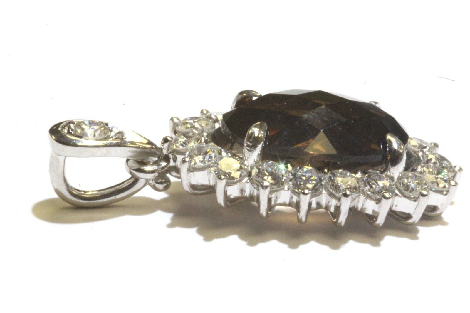 18k white gold 1ct diamond smokey quartz pendant … - image 8