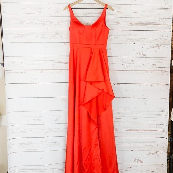open lace back dress Pink and Red Ruffle Tiered Cut Out Lace Up Chiffon Gown