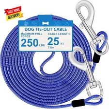 Dog Tie Out Cable 25Ft Steel Wire Dog Leash Heavy Duty Tie Out Cable for Large..