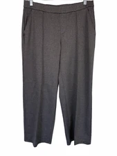 H by Halston Petite Wide-Leg Herringbone Pants with Pintuck Black 12P Size 