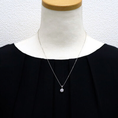 Pt850 0.50ct flower diamond pendant necklace - Auth SELBY_JAPAN | eBay